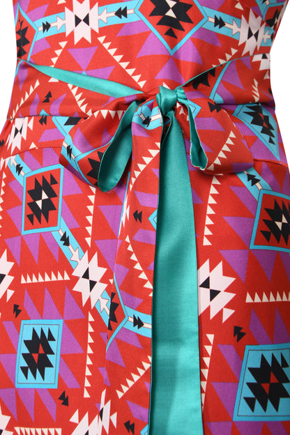 LONG WILLOW DRESS | RED GEO TRI PRINTED SILK