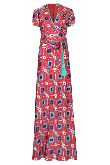 LONG WILLOW DRESS | RED GEO TRI PRINTED SILK