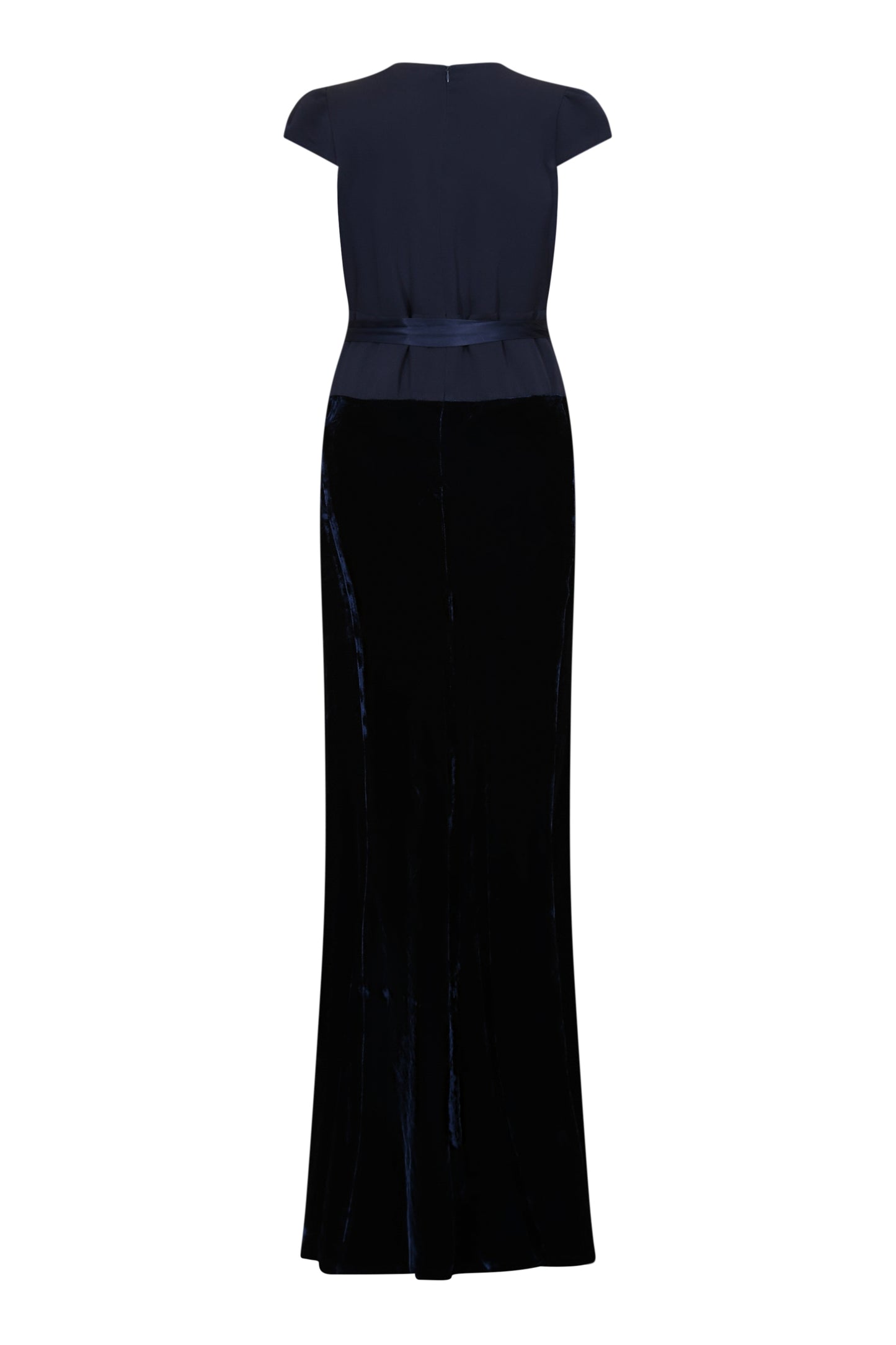LONG WILLOW DRESS | NAVY SILK GEORGETTE AND VELVET