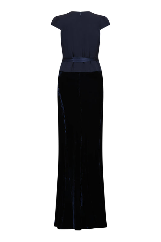 LONG WILLOW DRESS | NAVY SILK GEORGETTE AND VELVET