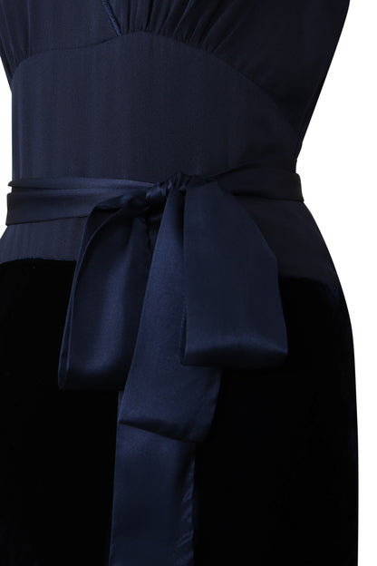 LONG WILLOW DRESS | NAVY SILK GEORGETTE AND VELVET