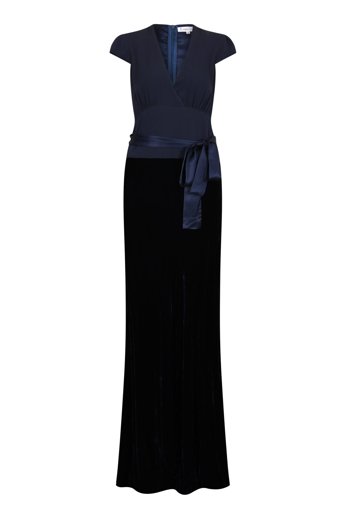 LONG WILLOW DRESS | NAVY SILK GEORGETTE AND VELVET
