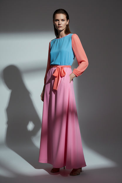 LONG JOJO DRESS | BLOCK COLOUR SILK GEORGETTE