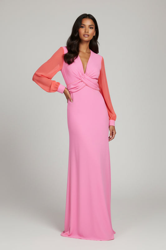 LONG MILLIE DRESS | PARTY PINK SILK GEORGETTE