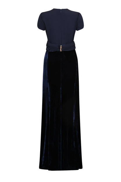 LONG MILLIE DRESS | NAVY VELVET & GEORGETTE