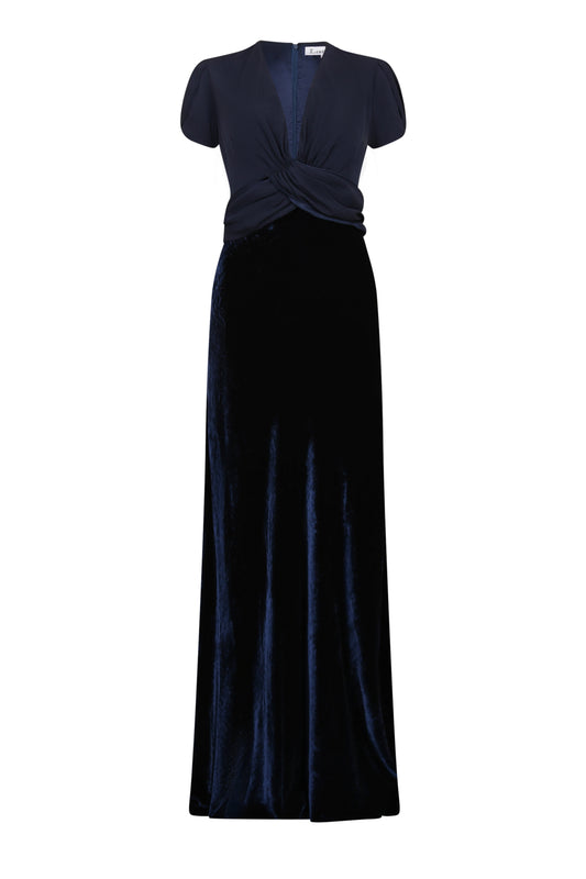 LONG MILLIE DRESS | NAVY VELVET & GEORGETTE