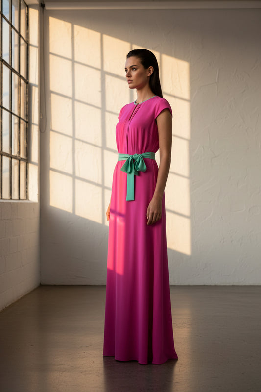 LONG TILLY DRESS | HOT PINK SILK FUJI