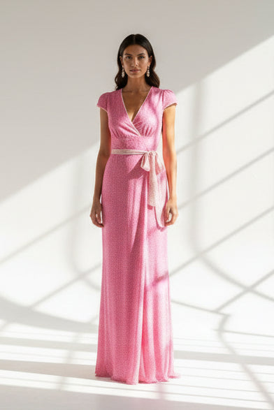 LONG WILLOW DRESS | PINK ORGANIC PRINTED SILK CHIFFON