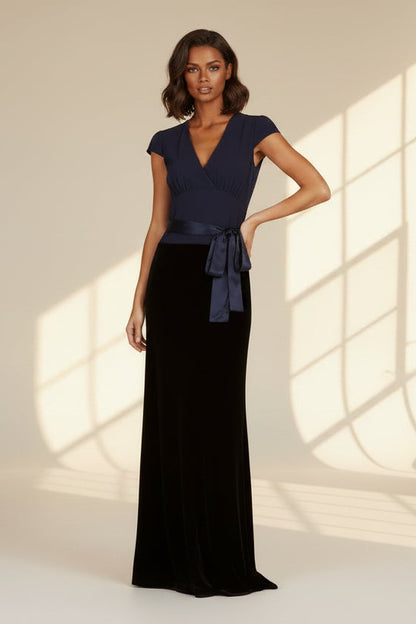 LONG WILLOW DRESS | NAVY SILK GEORGETTE AND VELVET