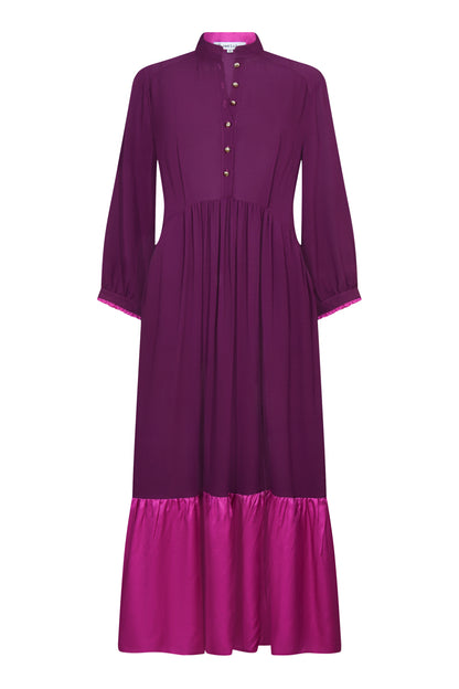 LONGER ANASTASIA DRESS | AUGBERGINE SILK GEORGETTE