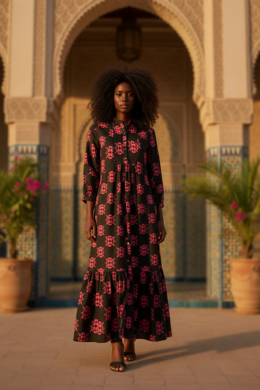 LONGER CLAUDE DRESS | KALEIDOSCOPE BLOOM COTTON