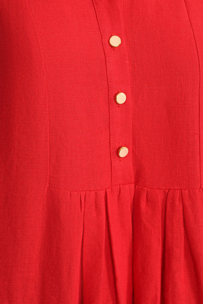 LONGER CLAUDE DRESS | RED LINEN
