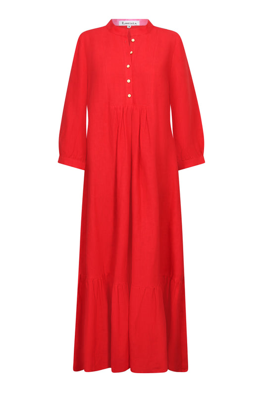 LONGER CLAUDE DRESS | RED LINEN