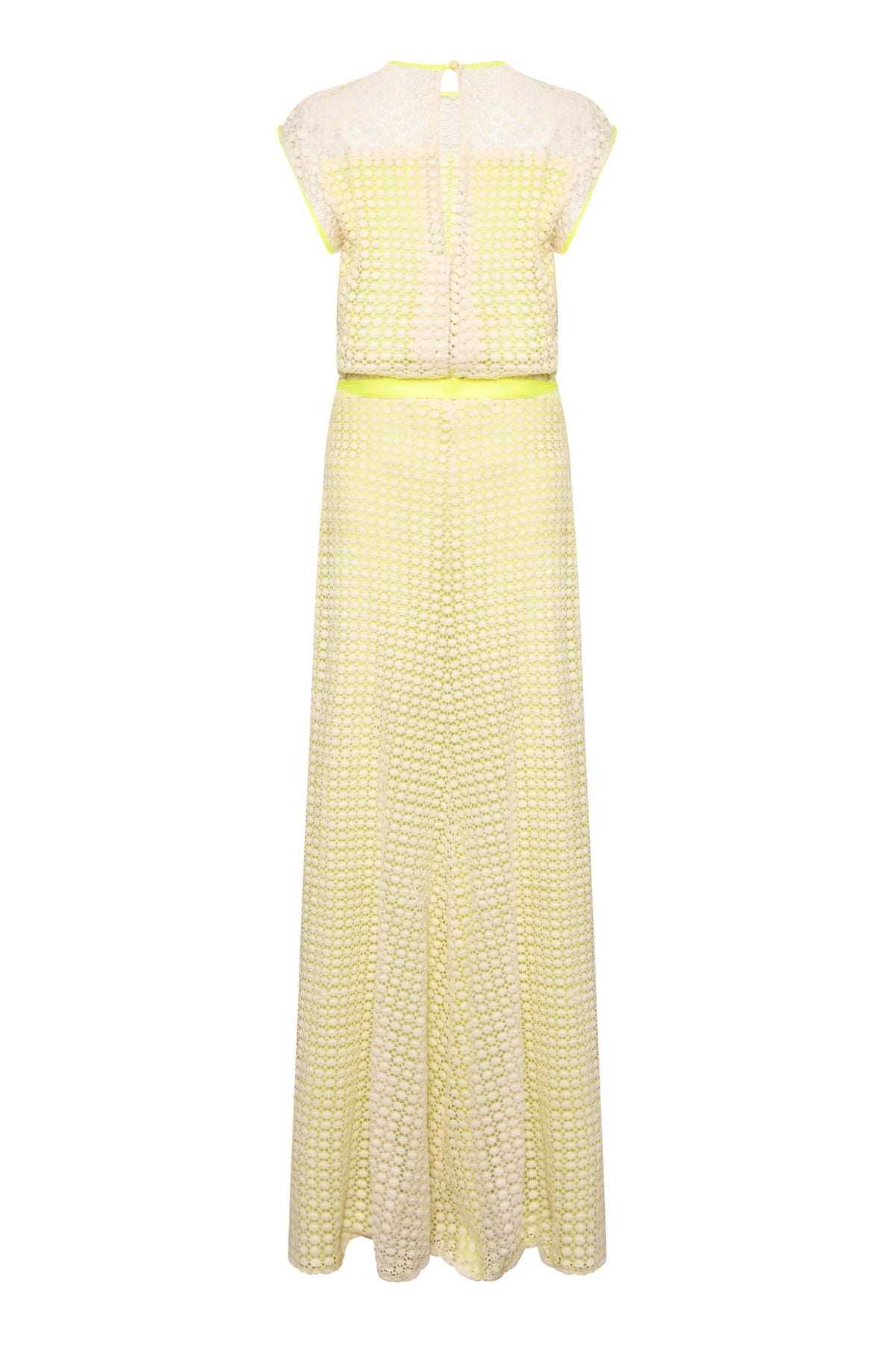 LONG TATTI DRESS | CREAM AND YELLOW TEXTURED CIRCLE LACE