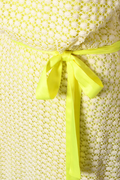 LONG TATTI DRESS | CREAM AND YELLOW TEXTURED CIRCLE LACE