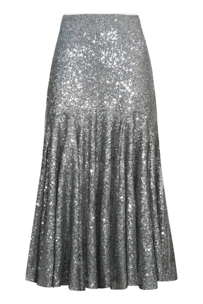 MIDI FERIA SKIRT| SILVER SEQUINS