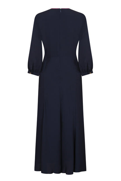 MIDI JESSIE DRESS | NAVY SILK GEORGETTE