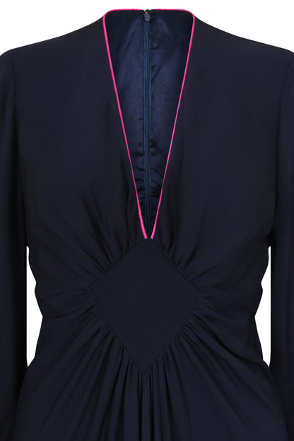 MIDI JESSIE DRESS | NAVY SILK GEORGETTE