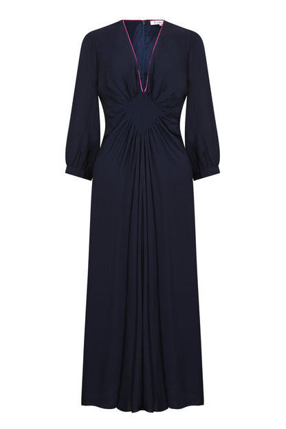 MIDI JESSIE DRESS | NAVY SILK GEORGETTE