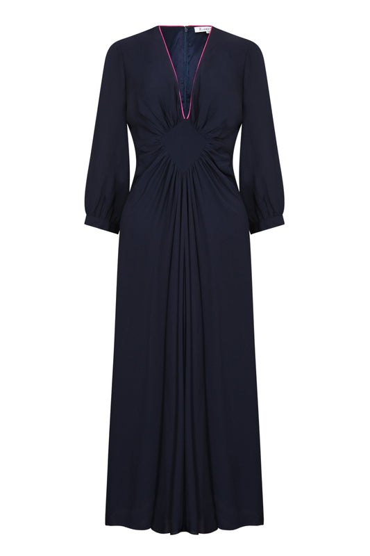 MIDI JESSIE DRESS | NAVY SILK GEORGETTE