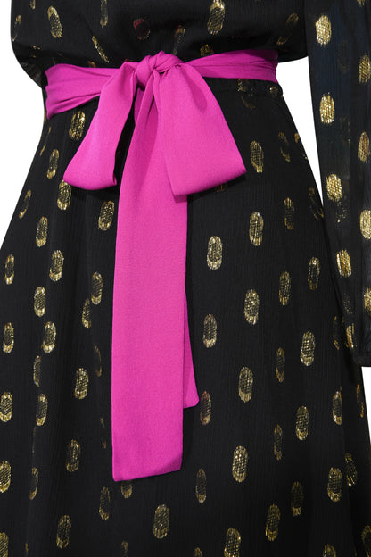 MIDI JOJO DRESS | BLACK & GOLD SPOTTED SILK