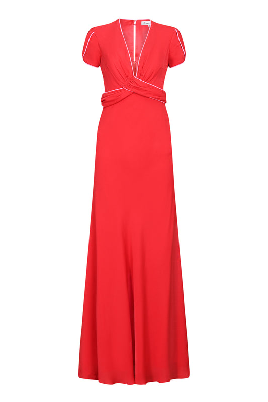 Red evening gown on a white background