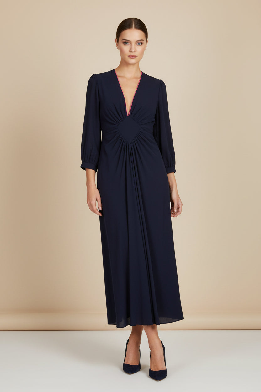 MIDI JESSIE DRESS | NAVY SILK GEORGETTE