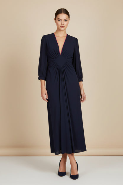MIDI JESSIE DRESS | NAVY SILK GEORGETTE