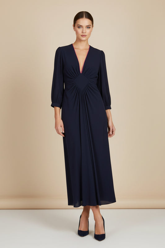 MIDI JESSIE DRESS | NAVY SILK GEORGETTE