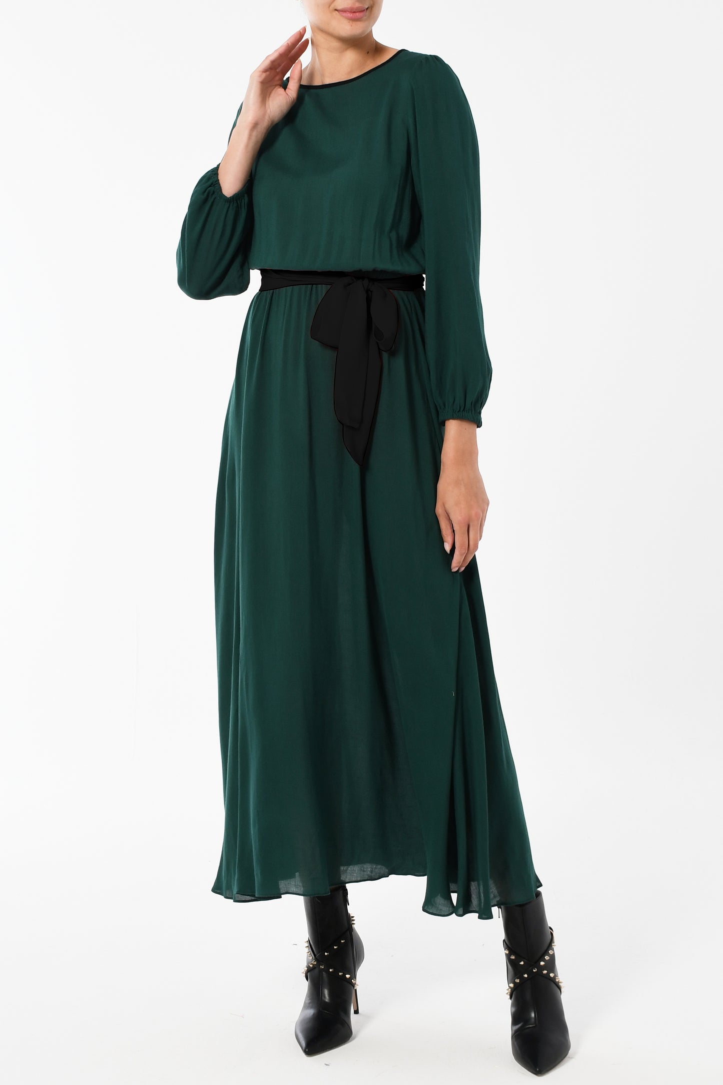 MIDI JOJO DRESS | BOTTLE GREEN RAYON