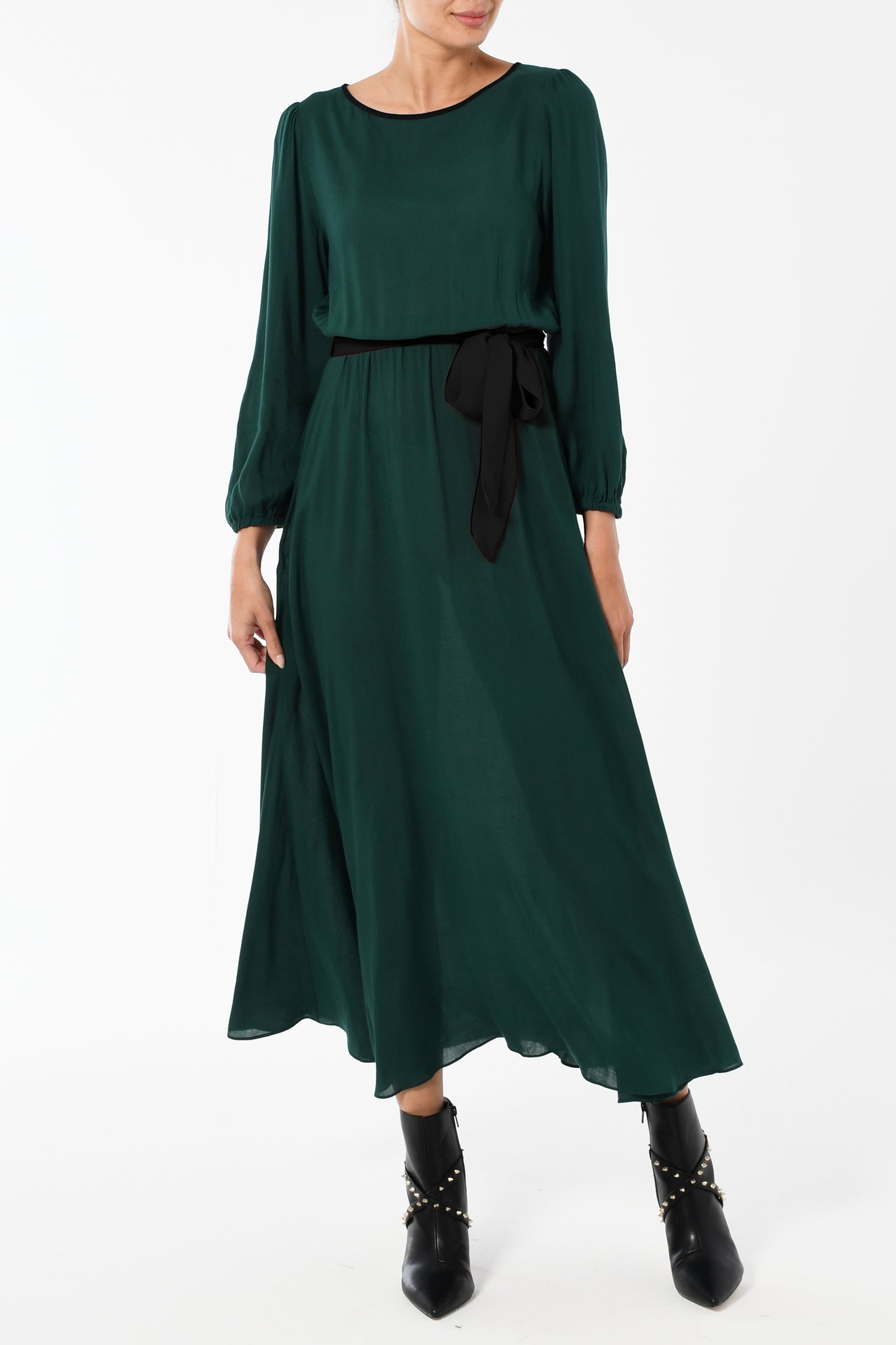 MIDI JOJO DRESS | BOTTLE GREEN RAYON