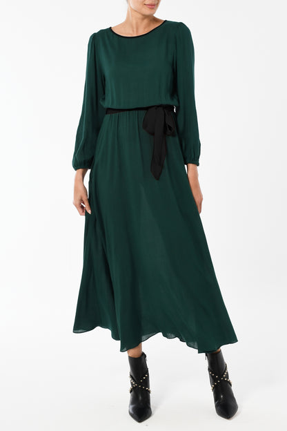 MIDI JOJO DRESS | BOTTLE GREEN RAYON