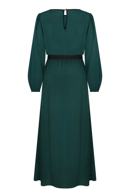 MIDI JOJO DRESS | BOTTLE GREEN RAYON