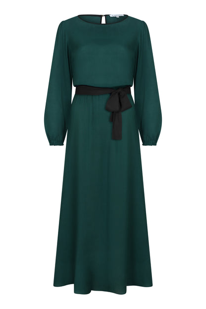 MIDI JOJO DRESS | BOTTLE GREEN RAYON