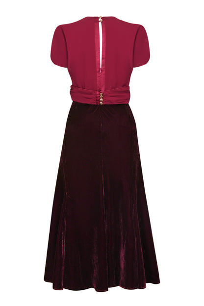 MILLIE DRESS | BURGUNDY SILK GEORGETTE & VELVET