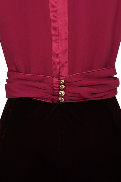 MILLIE DRESS | BURGUNDY SILK GEORGETTE & VELVET