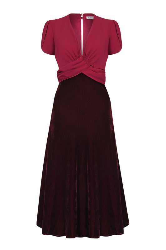 MILLIE DRESS | BURGUNDY SILK GEORGETTE & VELVET