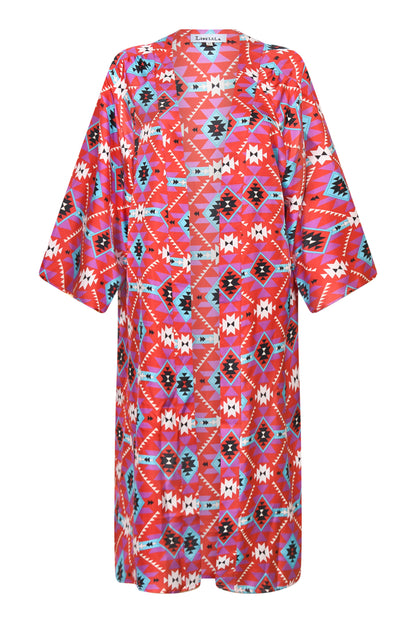 KIMONO | RED GEOTRI SILK TWILL