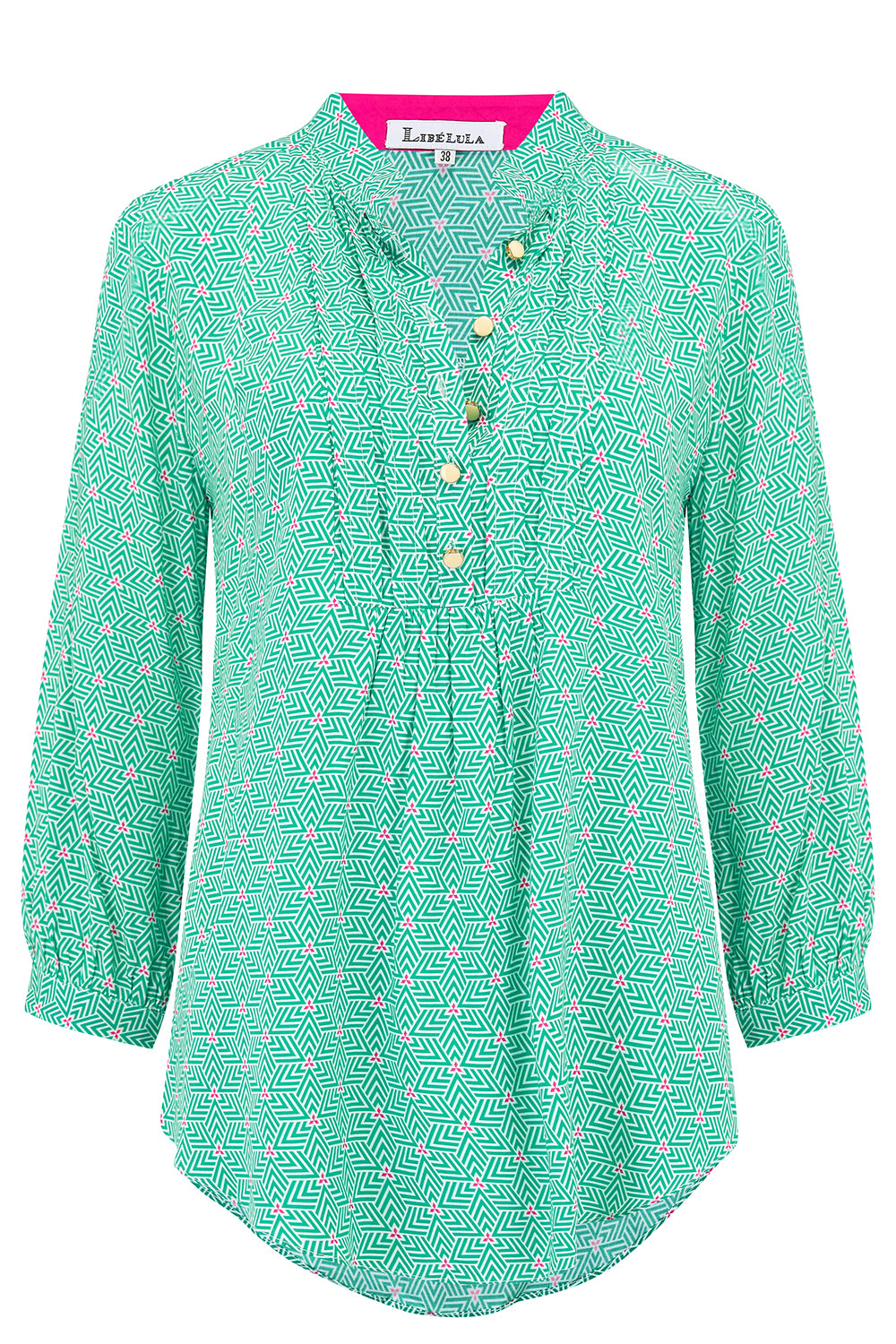 DELPHINE TOP | GREEN STRIPEY TRIANGLE PRINT