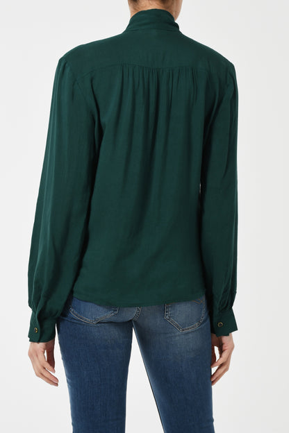 TIE NECK BLOUSE | BOTTLE GREEN RAYON