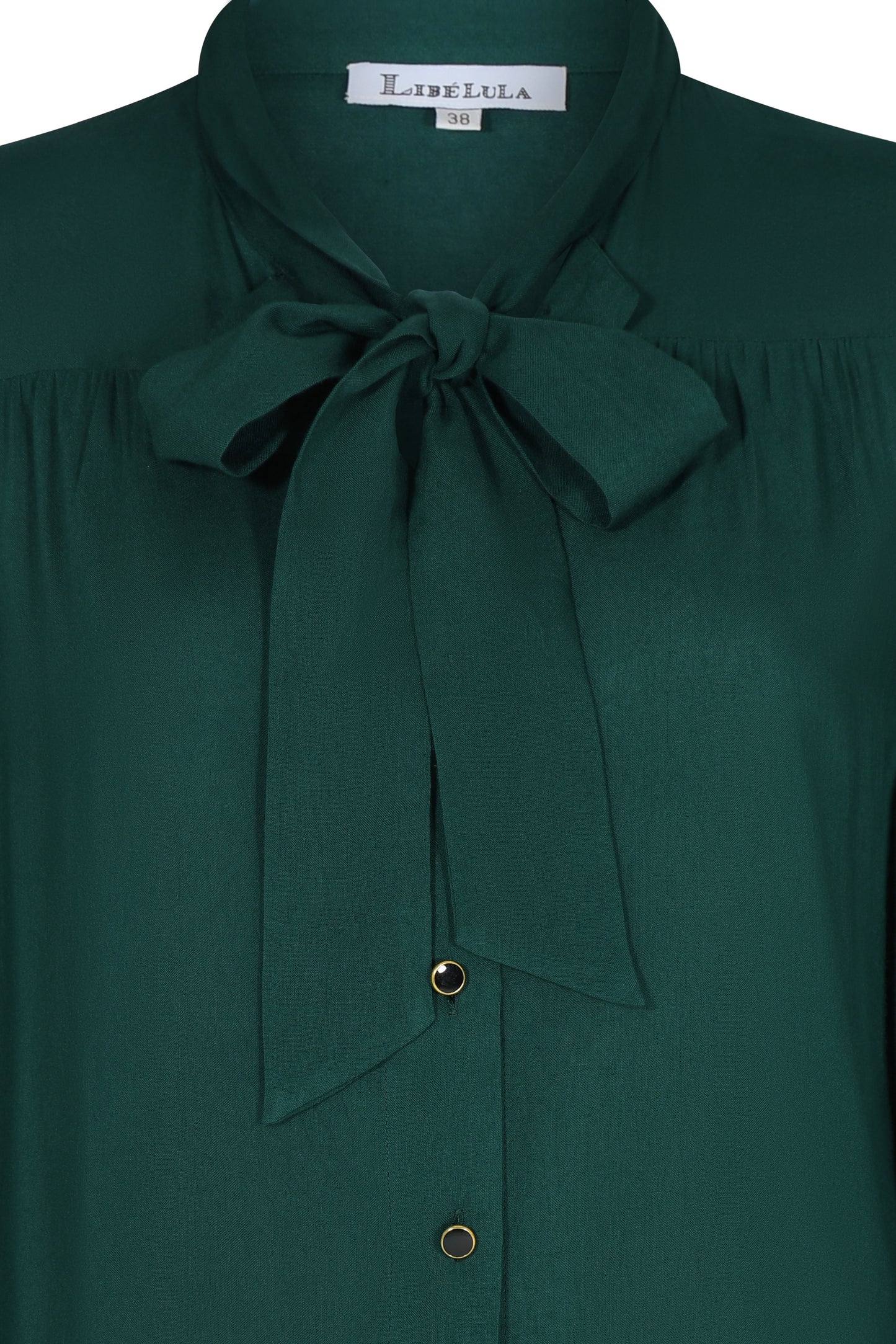 TIE NECK BLOUSE | BOTTLE GREEN RAYON