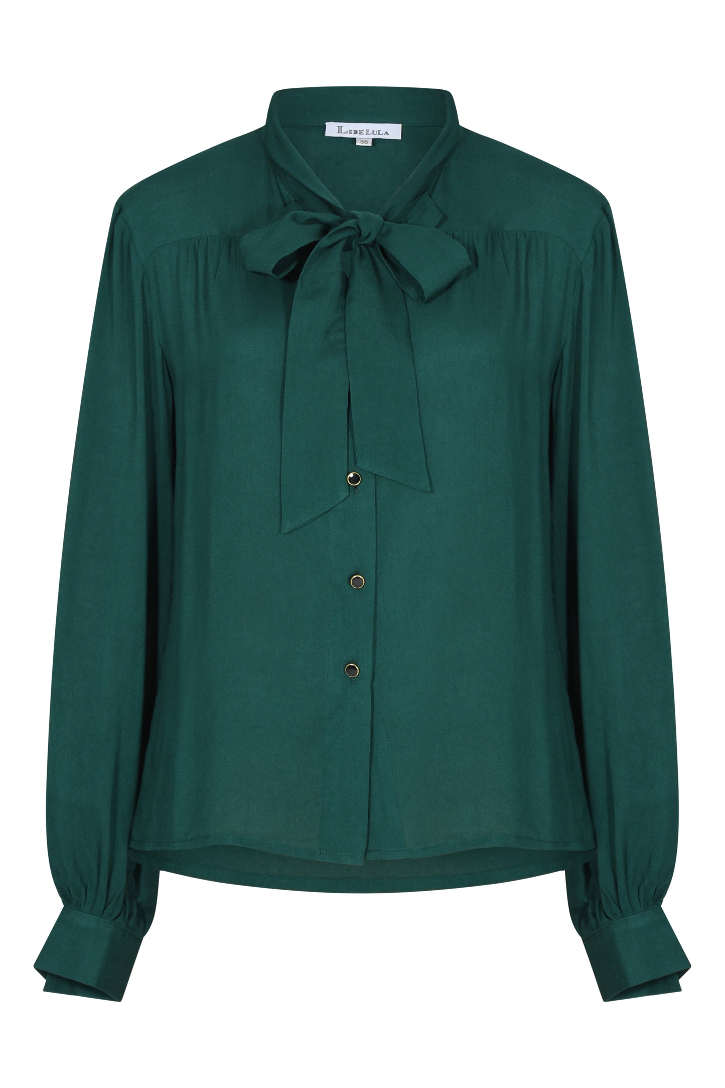 TIE NECK BLOUSE | BOTTLE GREEN RAYON