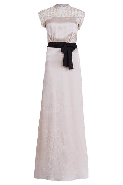 LONG TATTI DRESS | CREAM HAMMERED SILK