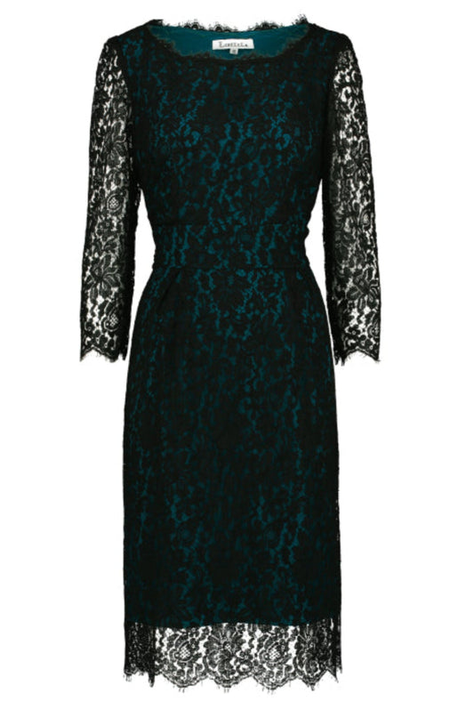 LONGER FLORENCE DRESS | BLACK LACE w GREEN