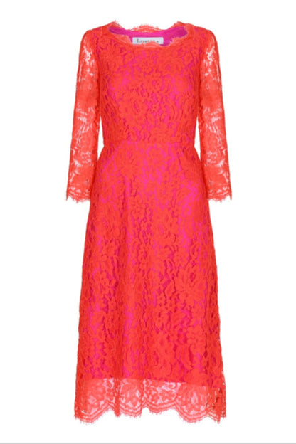 BEATIL DRESS 3/4SLEEVES | RED LACE