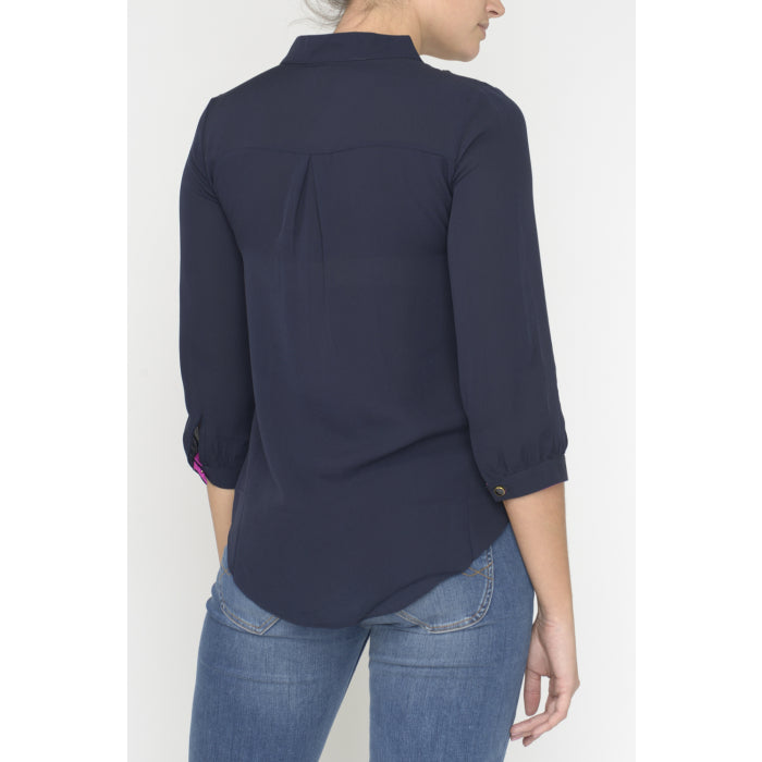 DELPHINE TOP | NAVY SILK GEORGETTE