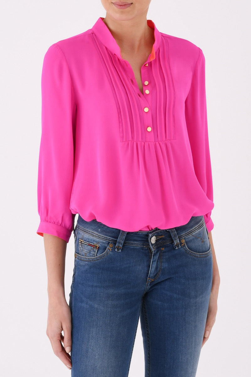 DELPHINE TOP | HOT PINK SILK GEORGETTE