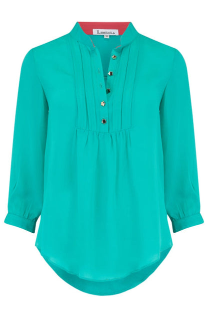 DELPHINE TOP | TURQUOISE SILK GEORGETTE