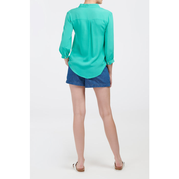 DELPHINE TOP | TURQUOISE SILK GEORGETTE