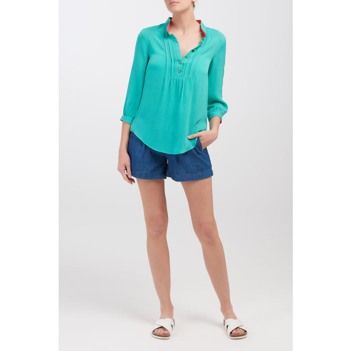 DELPHINE TOP | TURQUOISE SILK GEORGETTE